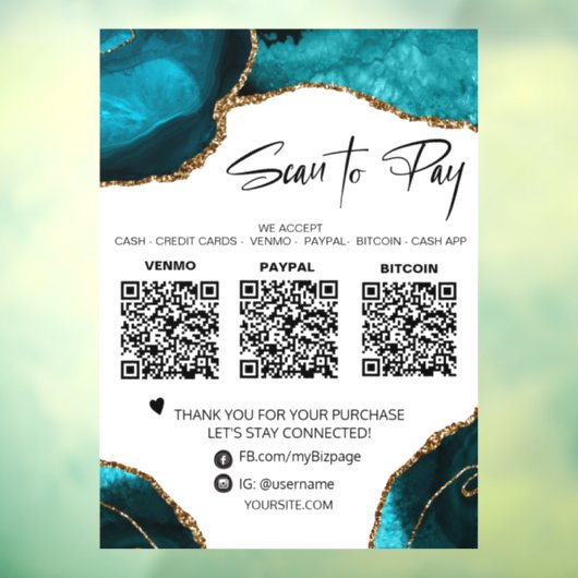 *~* QR 3 Bezahlung Aquamarin AGATE GOLD Window Dec Fensteraufkleber (Blatt 3)