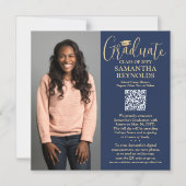 QR Abschluss Navy Gold Foto Ankündigung Magnet (Vorderseite)