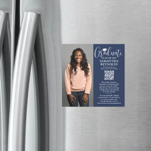 QR Abschluss Navy White Foto Ankündigung Magnet