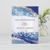 *~* QR Agate Blue Gold UAWG AR2 Marmorhochzeit Einladung (Stehend Vorderseite)