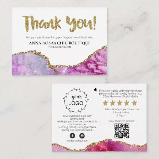 *~* QR AGATE Galaxy DANK IHNEN LOGO Review AP8 Begleitkarte (Vorne/Hinten)