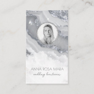 *~* QR Agate Marble FOTO LOGO SILVER AP66 Grau Visitenkarte