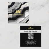 *~* QR Agate Schwarz-weiß Gold Glitzer Initial AP6 Quadratische Visitenkarte (Vorne/Hinten)