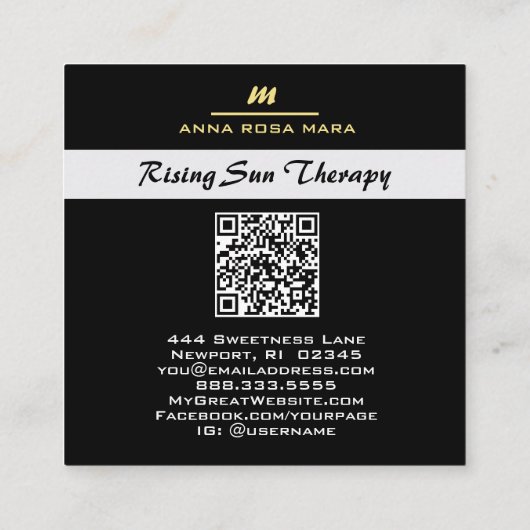 *~* QR Agate Schwarz-weiß Gold Glitzer Initial AP6 Quadratische Visitenkarte (Rückseite)