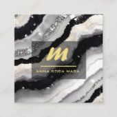 *~* QR Agate Schwarz-weiß Gold Glitzer Initial AP6 Quadratische Visitenkarte (Vorderseite)