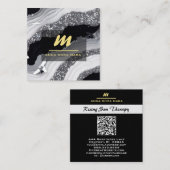 *~* QR Agate Schwarz-weiß Gold Glitzer Initial AP6 Quadratische Visitenkarte (Vorne/Hinten)