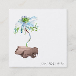 *~* QR Anemone Floral White Rose Gold Quadratische Visitenkarte