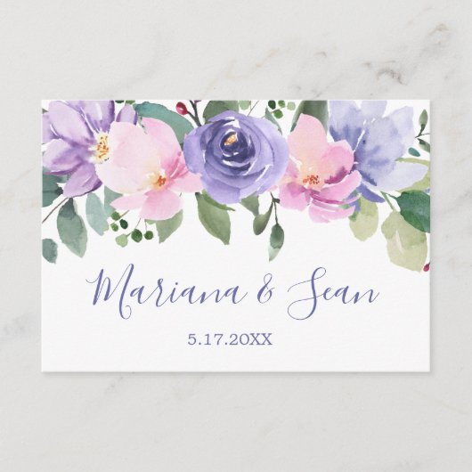 QR-Antwortkarte für lila Blumenhochzeiten Dankeskarte (Vorderseite)