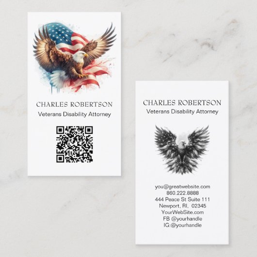 *~* QR AP16 American Flag FOTO Bald Eagle Visitenkarte (Vorne/Hinten)