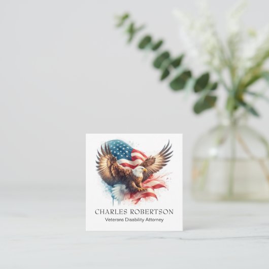*~* QR AP16 American Flag USA . Bald Eagle Quadratische Visitenkarte (Stehend Vorderseite)