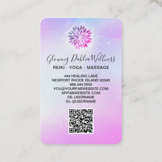 *~* QR AP2 Mandala Dahlia Pastel Blue Pink Ombre Visitenkarte (Rückseite)