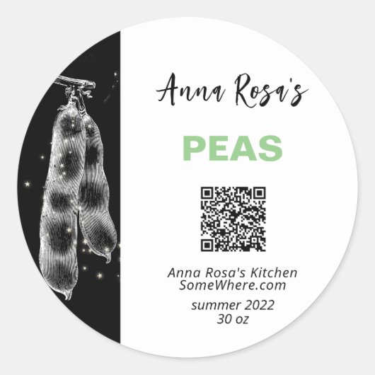 * QR AP30 PEAS - DEHYDRATED CANNING FREEZE RUNDER AUFKLEBER (Vorderseite)