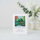 *~* QR AP49 Summer Stream Rustic Cabin Hütte Visitenkarte (Stehend Vorderseite)