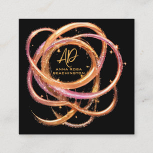 *~* QR AP65 Gold Rings Black Glitzer Quadratische Visitenkarte