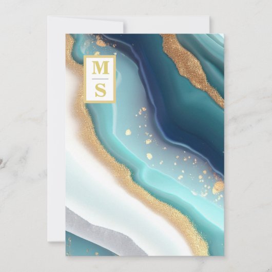 *~ QR AQUAMARINES Monogramm AR66 UAWG Agate Weddin Einladung (Vorderseite)