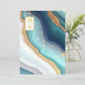 *~ QR AQUAMARINES Monogramm AR66 UAWG Agate Weddin Einladung (Stehend Vorderseite)