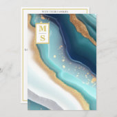 *~ QR AQUAMARINES Monogramm AR66 UAWG Agate Weddin Einladung (Vorne/Hinten)