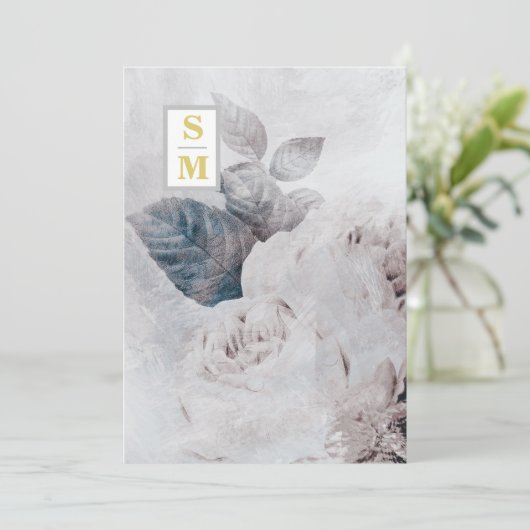 *~ QR AR26 Initials White Rose UAWG Rustic Wedding Einladung (Stehend Vorderseite)