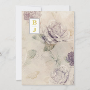 *~ QR AR26 RSVP Vintage Initialen Florale Hochzeit Einladung