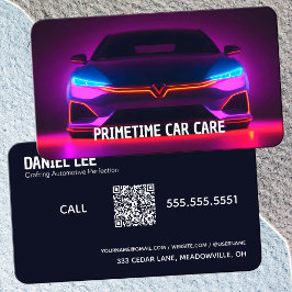🚨 QR Auto Detailer Neon Visitenkarte