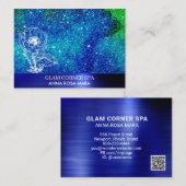 *~* QR Beauty Blue Green Glitzer Brushed Metal Visitenkarte (Vorne/Hinten)