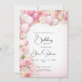 QR Birthday Pink Balloons and Daisies Einladung (Vorderseite)
