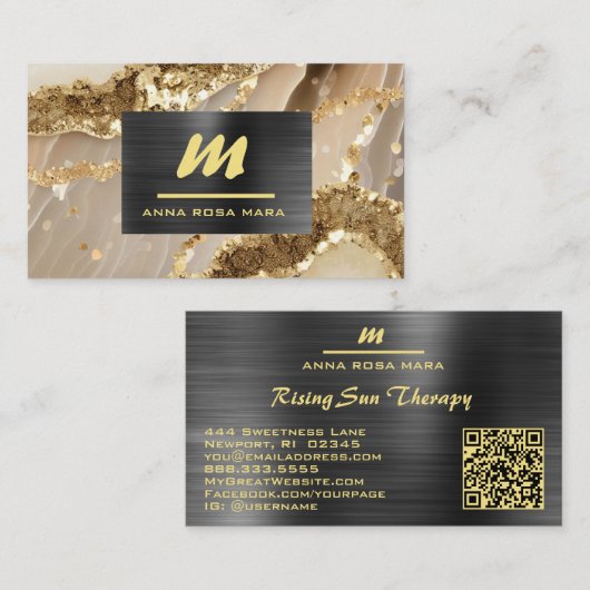 *~* QR Black AP66 Ivory Gold Glitzer Initial Visitenkarte (Vorne/Hinten)