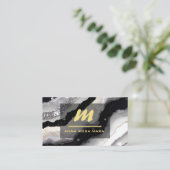 *~* QR Black AP66 White Gold Glitzer Monogram Visitenkarte (Stehend Vorderseite)