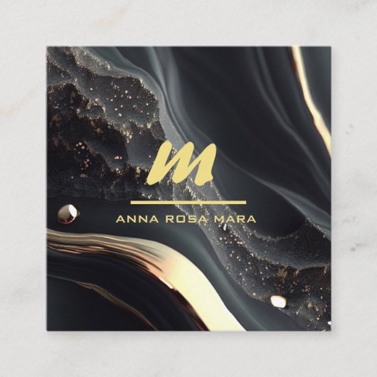 *~* QR Black Gold Glitzer Dramatisches Monogramm A Quadratische Visitenkarte (Vorderseite)