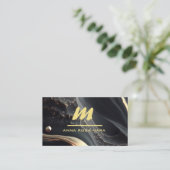 *~* QR Black Gold Marmor Initial Monogram AP66 Visitenkarte (Stehend Vorderseite)