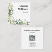 QR-Blätter mit botanischem Rahmen Quadratische Visitenkarte (Vorne/Hinten)