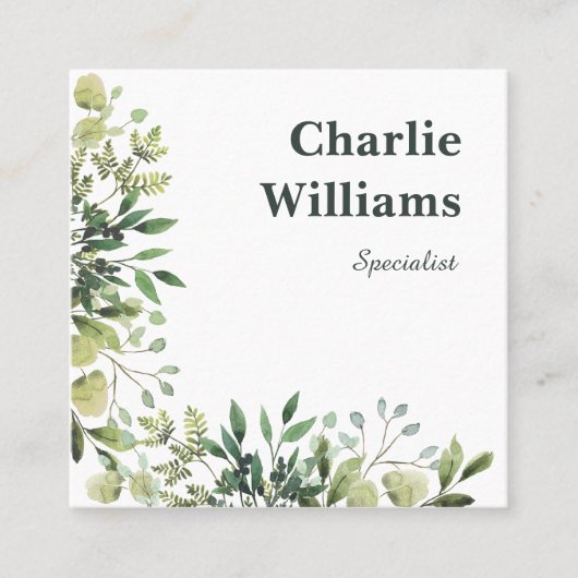 QR-Blätter mit botanischem Rahmen Quadratische Visitenkarte (Vorderseite)