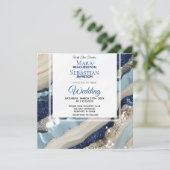 *~* QR BLAU IVORY SILVER Agate UAWG AR66 Hochzeit Einladung (Stehend Vorderseite)