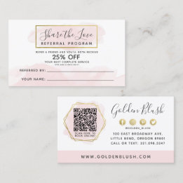 QR (Blush Pink Watercolor & Gold) Visitenkarte