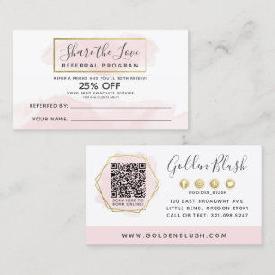 QR (Blush Pink Watercolor & Gold) Visitenkarte