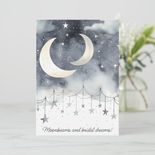 QR-Brautparty für Mondbalken und Stars Einladung (Stehend Vorderseite)