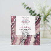 *~* QR BURGUNDY PINK Agate UAWG AR66 Wedding Einladung (Stehend Vorderseite)