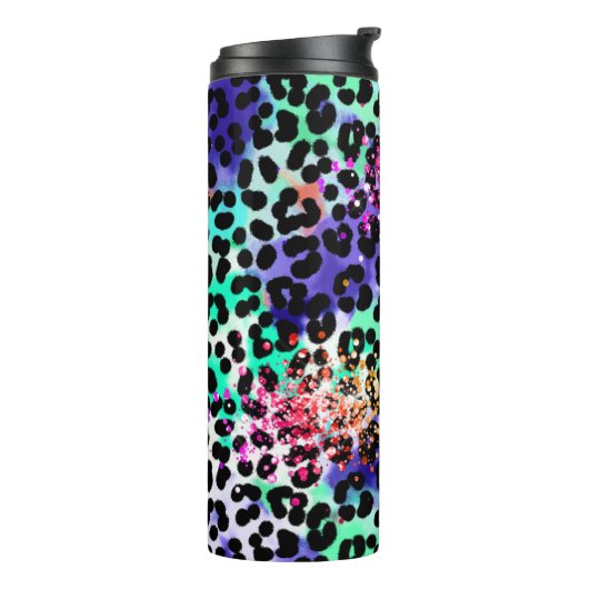*~* QR Chic Rainbow Glitzer Animal Leopard Spots Thermosbecher (Nach links gedreht)