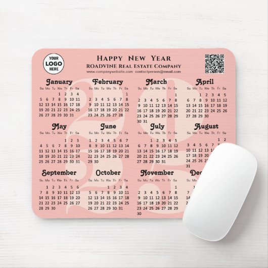QR-Code 2025 für das Calendar-Business-Logo Rosa R Mousepad (Mit Mouse)