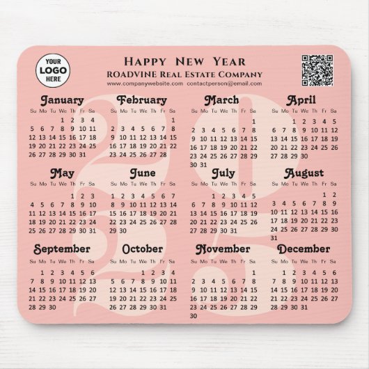 QR-Code 2025 für das Calendar-Business-Logo Rosa R Mousepad (Vorne)