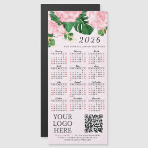 QR-Code 2025-Kalender-Business-Logo Rosa Blütensch Magnetkarte