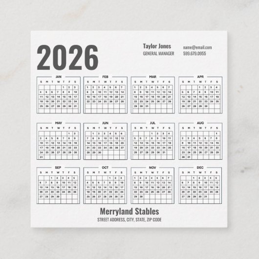 QR-Code 2026 Kalender Visitenkarte (Rückseite)