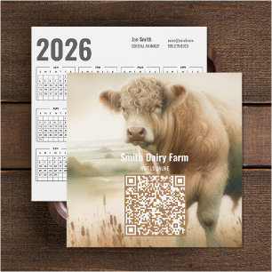 QR-Code 2026 Kalender Visitenkarte für Kuh Karte