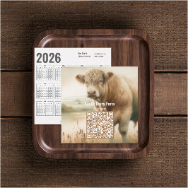 QR-Code 2026 Kalender Visitenkarten für Kuh Quadratische Visitenkarte