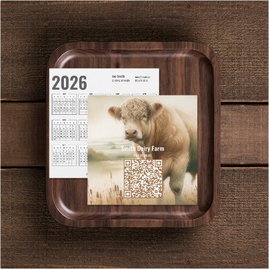 QR-Code 2026 Kalender Visitenkarten für Kuh Quadratische Visitenkarte