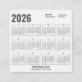 QR-Code 2026 Kalender Visitenkarten für Kuh Quadratische Visitenkarte (Rückseite)