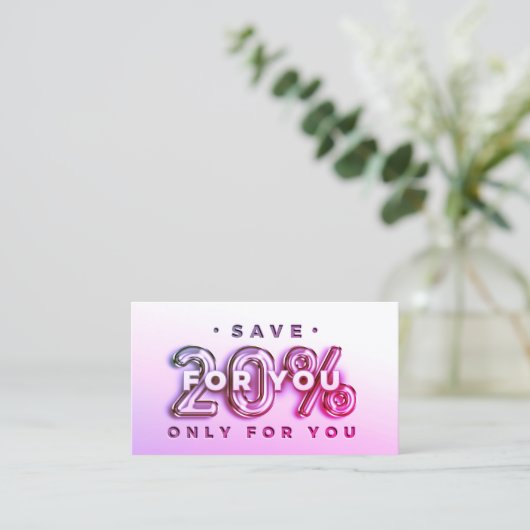 QR-CODE 20% ERMÄSSIGUNG INSERT DANK PINK VISITENKARTE (Stehend Vorderseite)