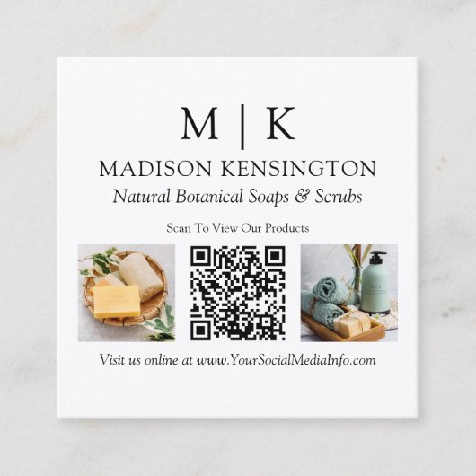 QR-Code-2-Foto für Monogramme oder Add-Logos Quadratische Visitenkarte (Vorderseite)