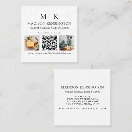 QR-Code-2-Foto für Monogramme oder Add-Logos Quadratische Visitenkarte (Vorne/Hinten)