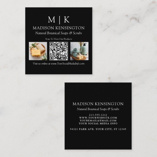 QR-Code-2-Foto für Monogramme oder Add-Logos Quadratische Visitenkarte (Vorne/Hinten)